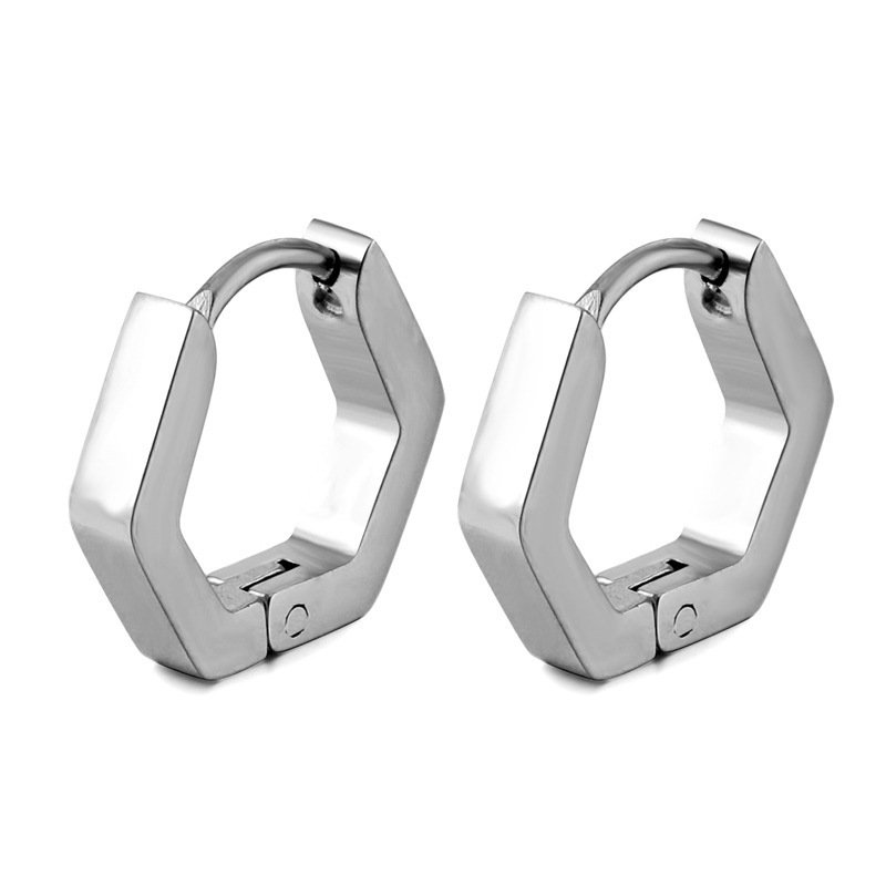 Hand polished geometric shaped earrings, stainless steel polygonal ear buckles, personalized titanium steel ear studs, and earrings