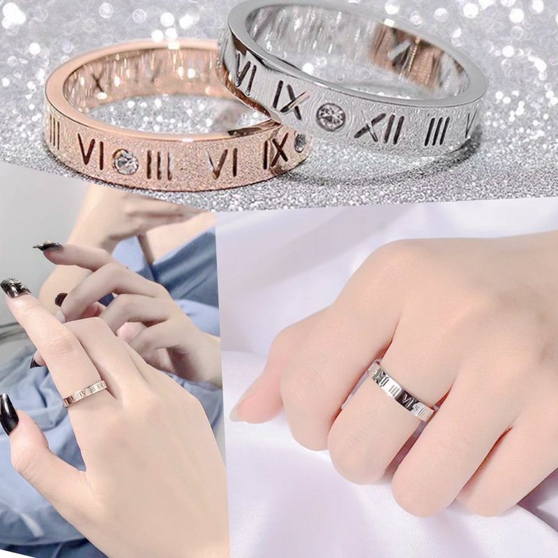 High end trendy titanium steel couple ring, women's Roman numeral zircon inlaid ring, men's Korean version popular accessory