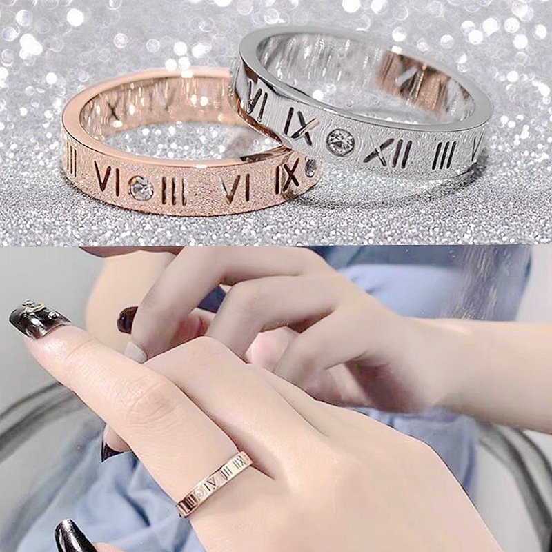 High end trendy titanium steel couple ring, women's Roman numeral zircon inlaid ring, men's Korean version popular accessory