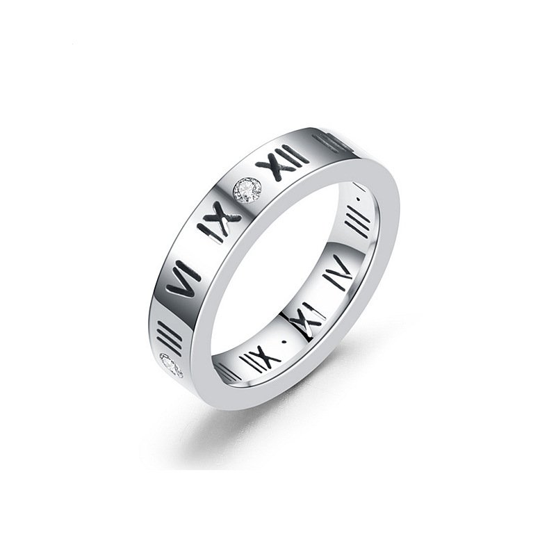 High end trendy titanium steel couple ring, women's Roman numeral zircon inlaid ring, men's Korean version popular accessory