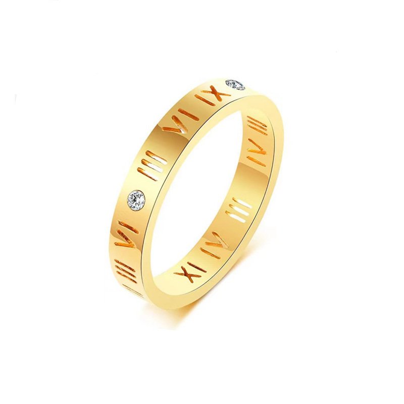 High end trendy titanium steel couple ring, women's Roman numeral zircon inlaid ring, men's Korean version popular accessory