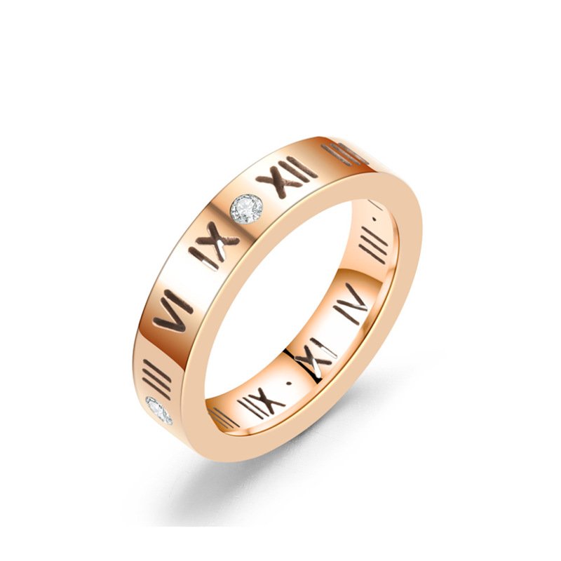 High end trendy titanium steel couple ring, women's Roman numeral zircon inlaid ring, men's Korean version popular accessory