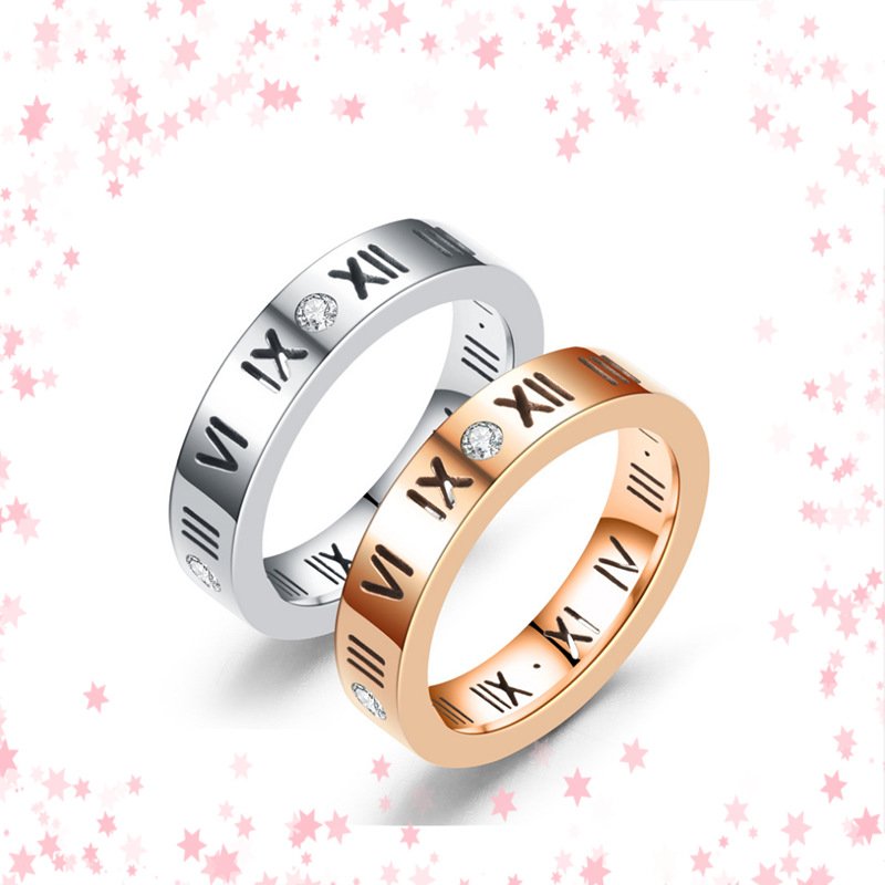 High end trendy titanium steel couple ring, women's Roman numeral zircon inlaid ring, men's Korean version popular accessory