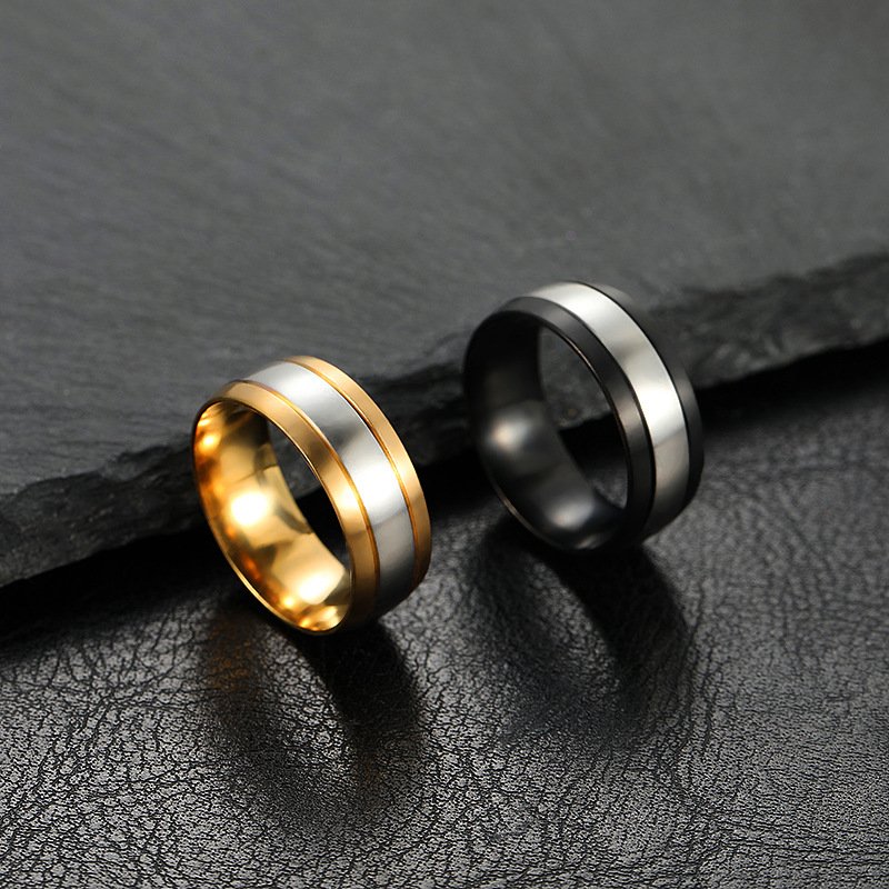 Hot selling stainless steel jewelry 8MM inner and outer ball splicing color dual color middle groove matte titanium steel ring