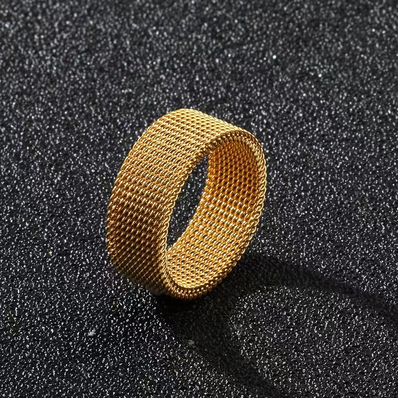 Hot selling stainless steel jewelry 8MM mesh ring, wide face variable shape titanium steel ring, trendy for men and women