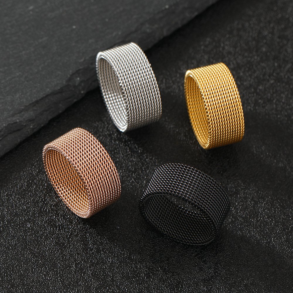 Hot selling stainless steel jewelry with simple and deformable width of 10MM mesh ring, fashionable and personalized titanium steel ring