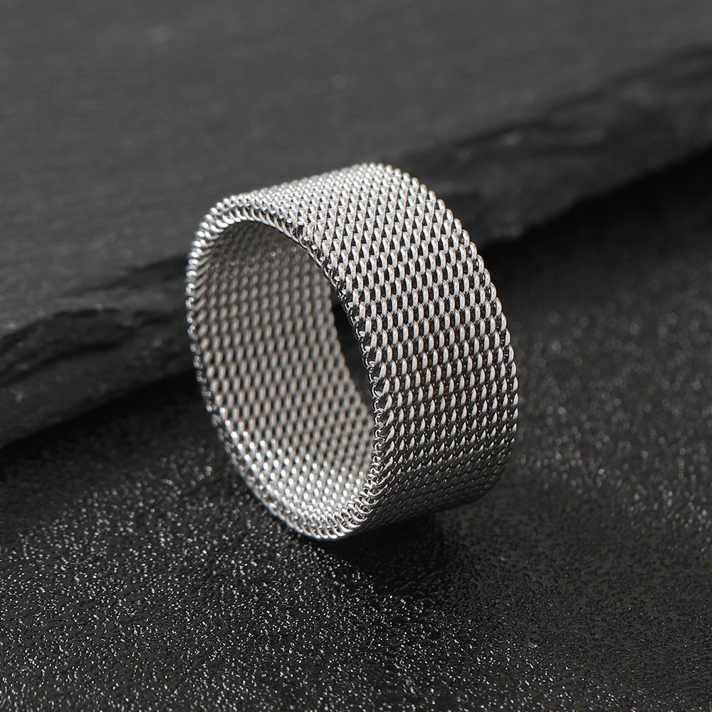 Hot selling stainless steel jewelry with simple and deformable width of 10MM mesh ring, fashionable and personalized titanium steel ring