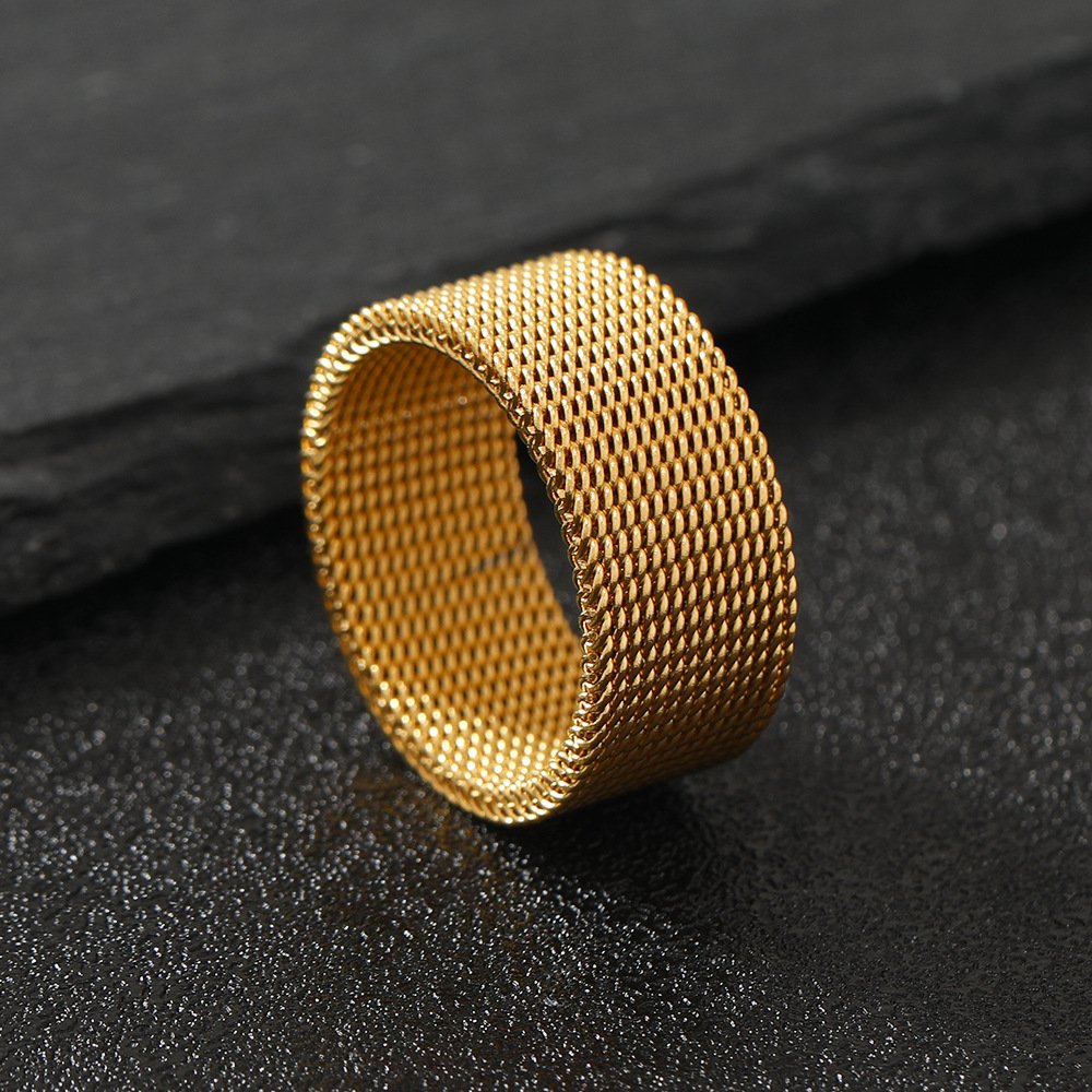 Hot selling stainless steel jewelry with simple and deformable width of 10MM mesh ring, fashionable and personalized titanium steel ring