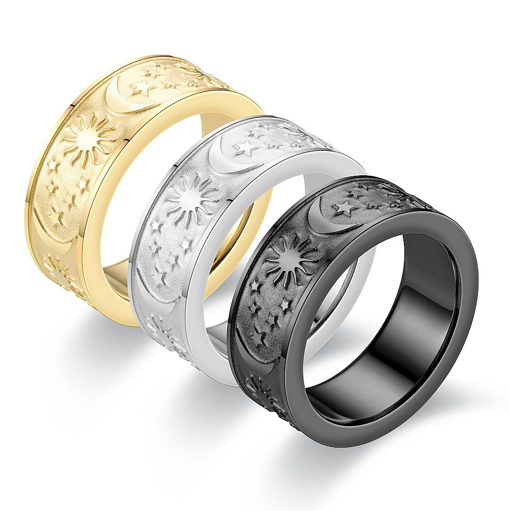 Hot selling titanium steel rings in Europe and America, men's star moon pairs rings, couple rings, women's supply accessories