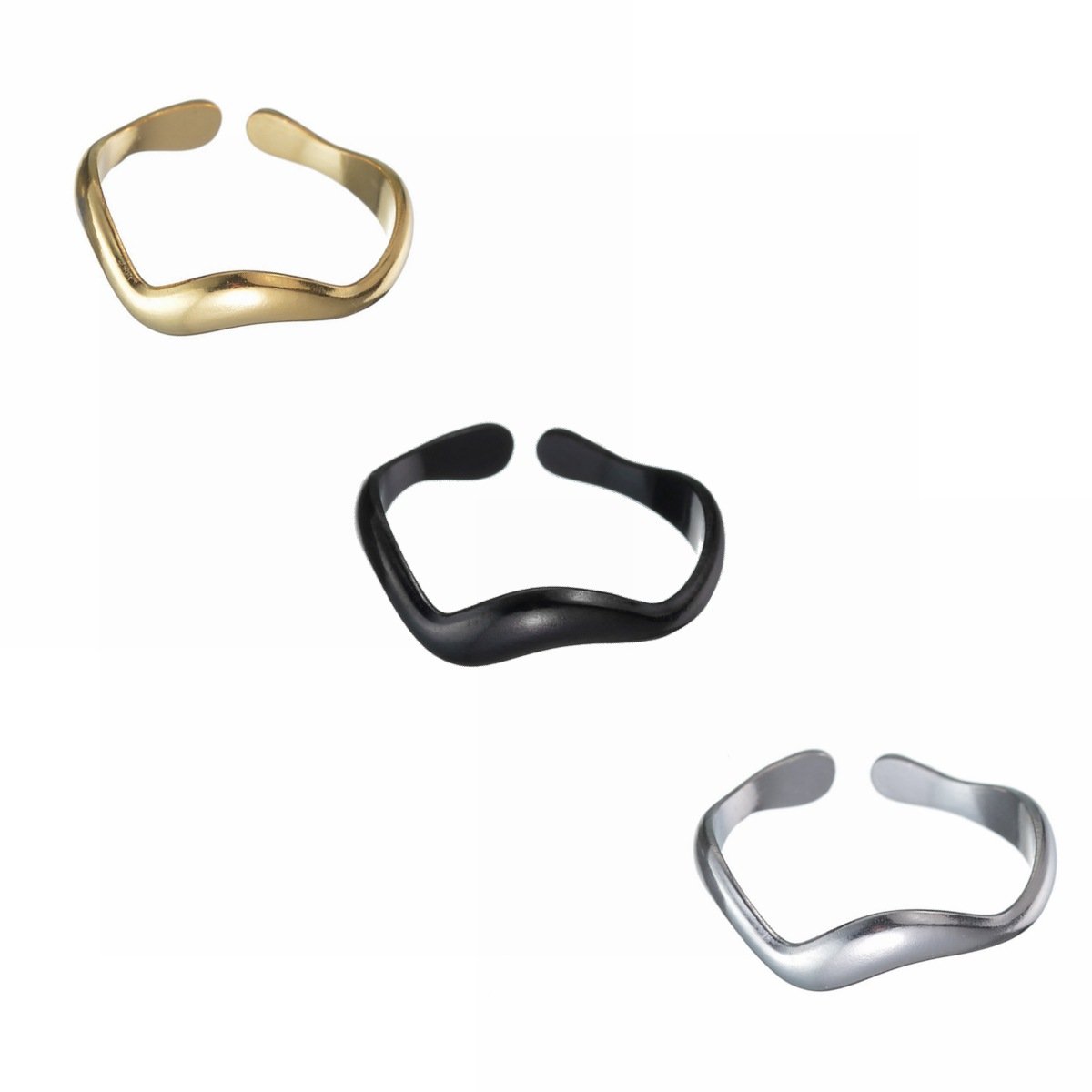 Japanese and Korean Ins style niche water wave opening hydraulic ring women's titanium steel movable mouth ring jewelry