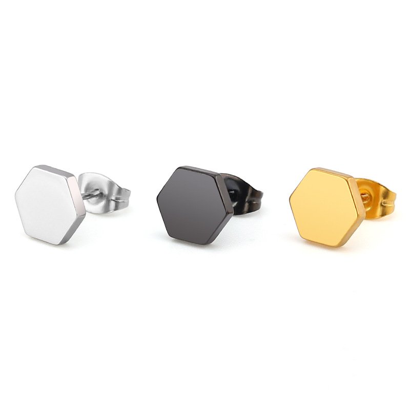 Japanese and Korean minimalist earrings, exquisite hexagonal geometric earrings, titanium steel stainless steel earrings