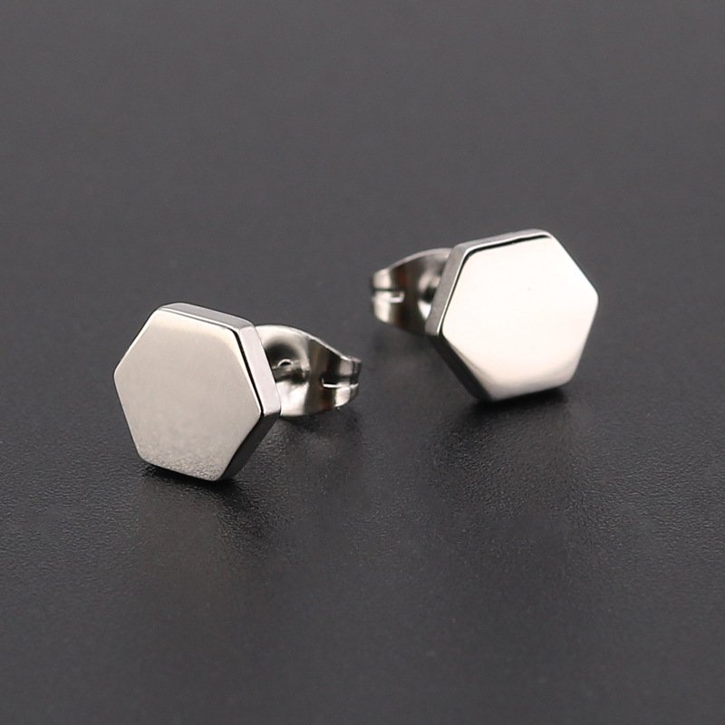 Japanese and Korean minimalist earrings, exquisite hexagonal geometric earrings, titanium steel stainless steel earrings