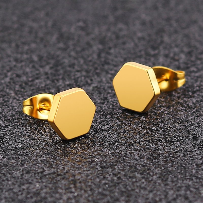 Japanese and Korean minimalist earrings, exquisite hexagonal geometric earrings, titanium steel stainless steel earrings