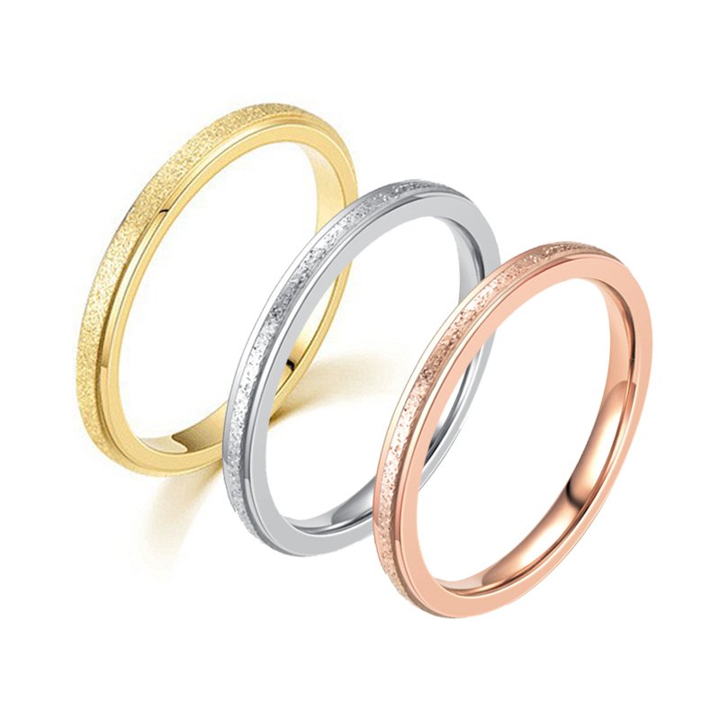 Japanese and Korean minimalist titanium steel frosted ring, sand gold stainless steel couple ring, female live streaming hot item, one piece dropshipping