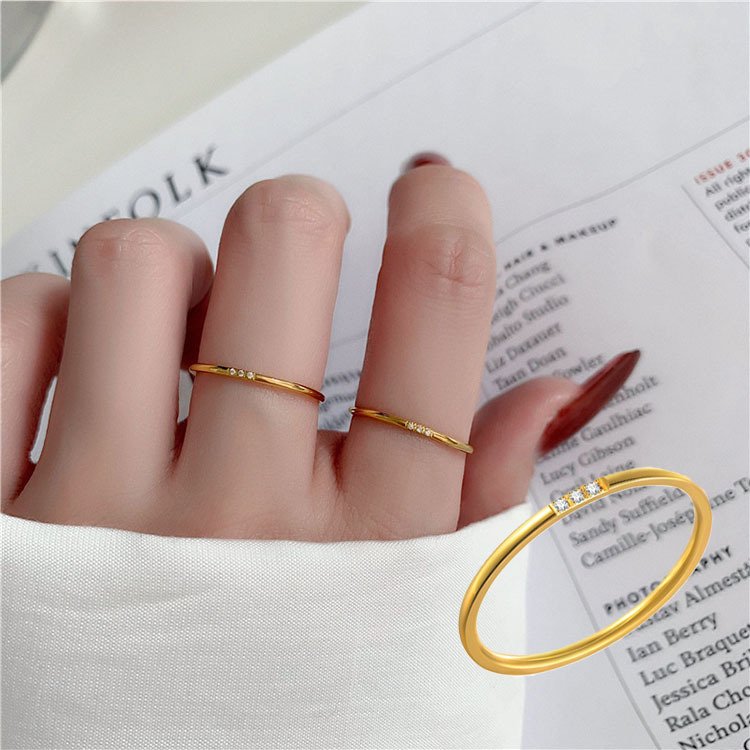 Japanese and Korean minimalist ultra-thin diamond titanium steel ring for women with cold and niche design, index finger and tail ring, fashionable internet celebrity trendy jewelry