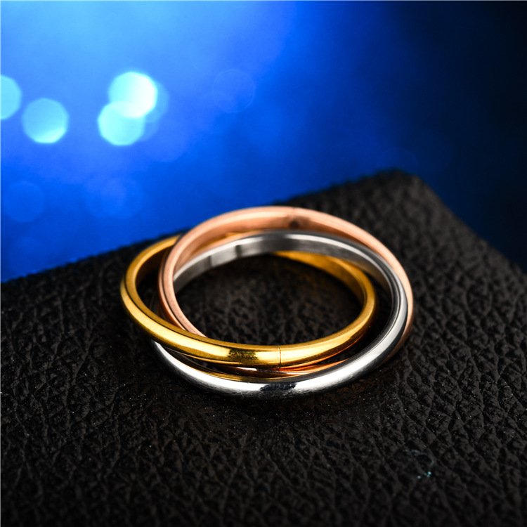 Japanese and Korean popular stainless steel three ring rings, three life three generation rings, European and American fashionable titanium steel couple rings, women's rings