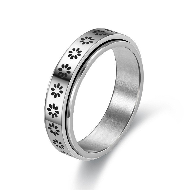 Japanese and Korean popular titanium steel rotating ring for men, European and American stars and moon flower stainless steel ring for women, couple ring