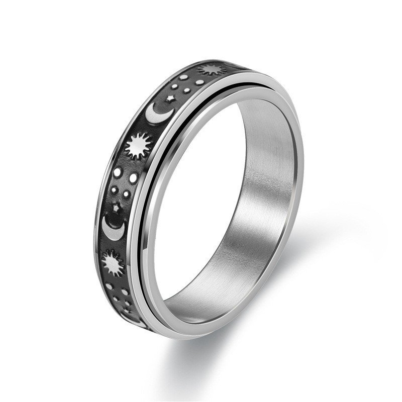 Japanese and Korean popular titanium steel rotating ring for men, European and American stars and moon flower stainless steel ring for women, couple ring