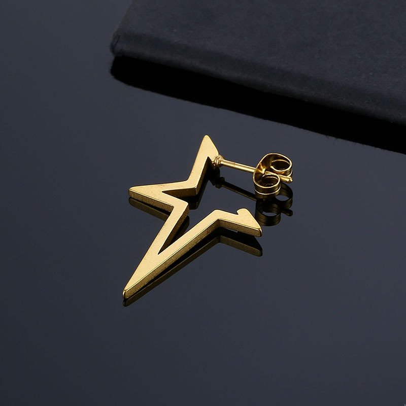 Japanese and Korean retro trendy accessories, fashionable and open-ended pentagram titanium steel earrings, men's street hip-hop style earrings