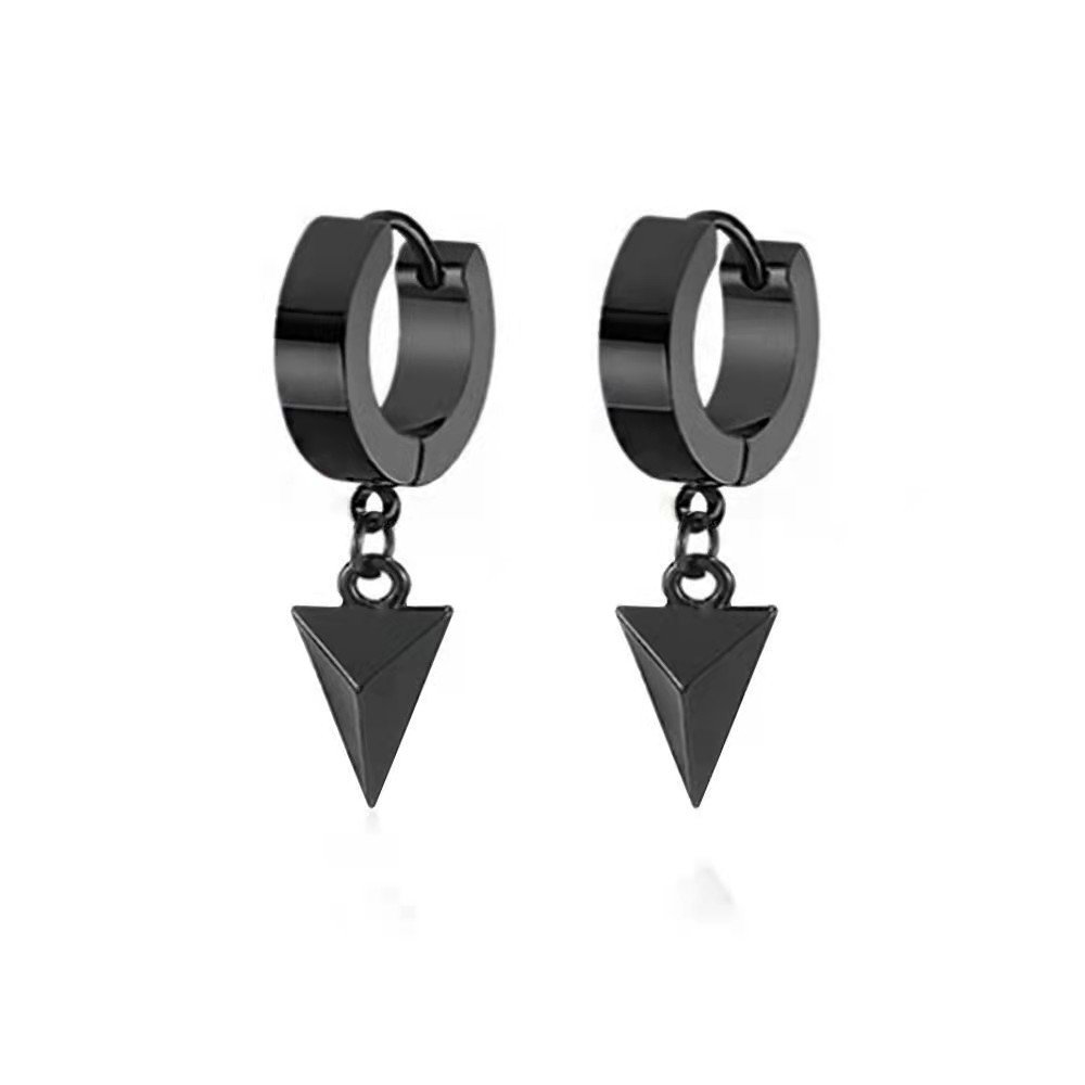 Japanese and Korean titanium steel earrings are fashionable, atmospheric, personalized, simple, triangular cone pendant, ear buckle, three-dimensional geometric earrings, and earrings