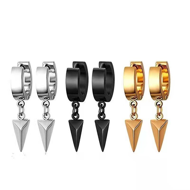 Japanese and Korean titanium steel earrings are fashionable, atmospheric, personalized, simple, triangular cone pendant, ear buckle, three-dimensional geometric earrings, and earrings