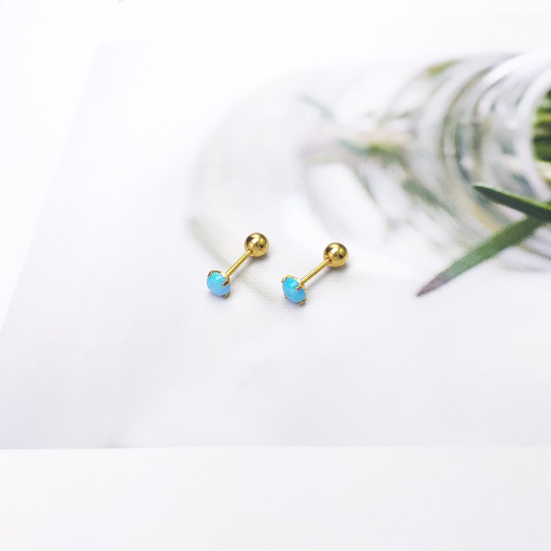 Korean Opal semi precious titanium steel earrings with fine stud posts and small ear bones, female Opal Obao thread piercing earrings