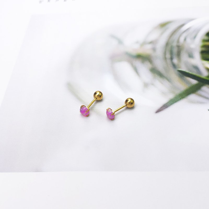 Korean Opal semi precious titanium steel earrings with fine stud posts and small ear bones, female Opal Obao thread piercing earrings