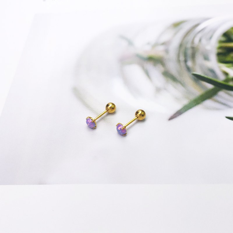 Korean Opal semi precious titanium steel earrings with fine stud posts and small ear bones, female Opal Obao thread piercing earrings