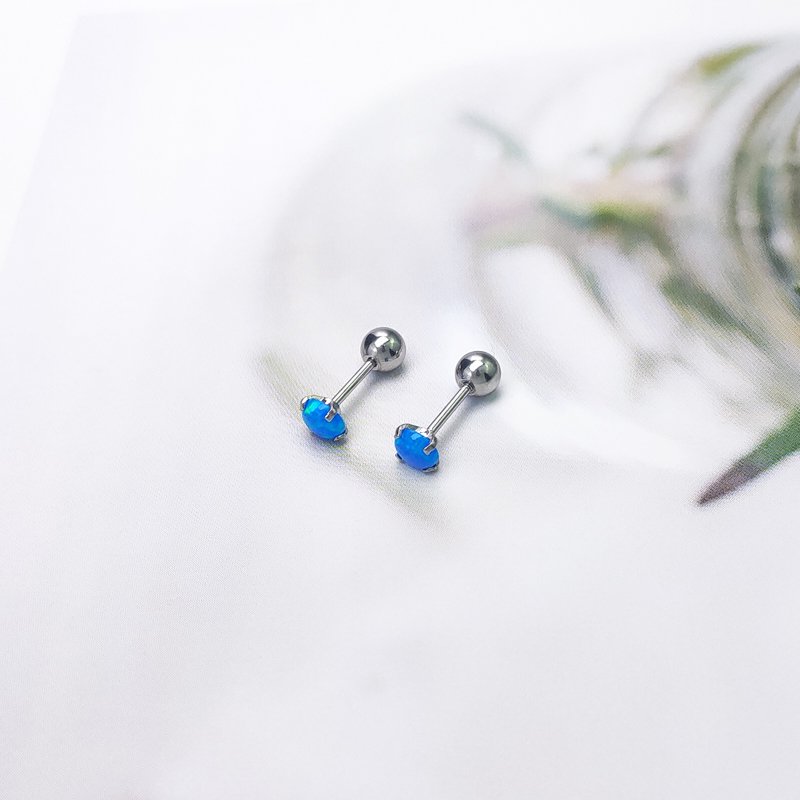 Korean Opal semi precious titanium steel earrings with fine stud posts and small ear bones, female Opal Obao thread piercing earrings