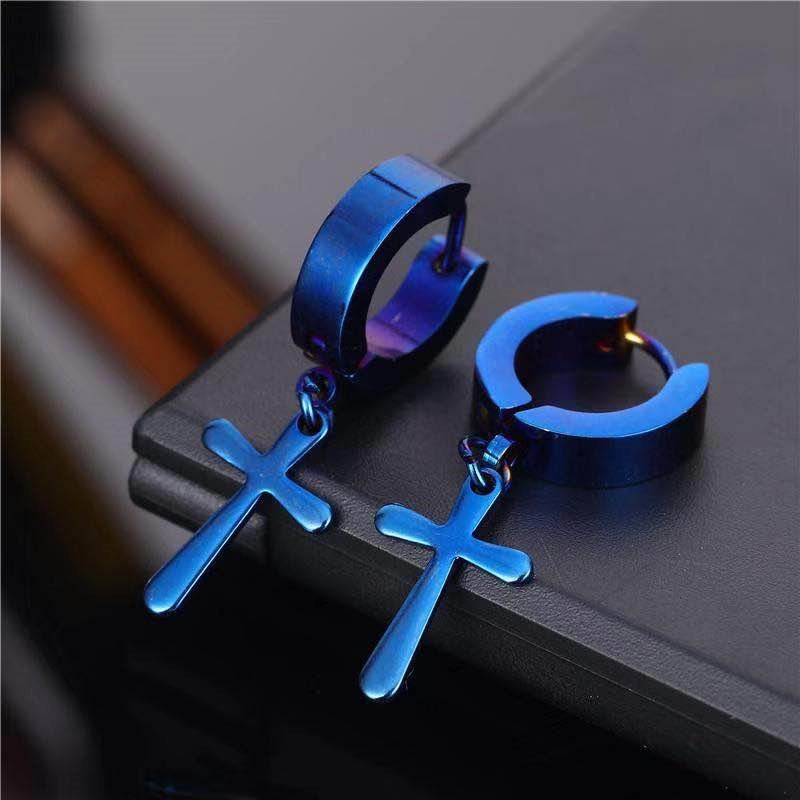 Korean fashion titanium steel cross earrings, stainless steel ear buckles, street hip-hop men's trendy earrings