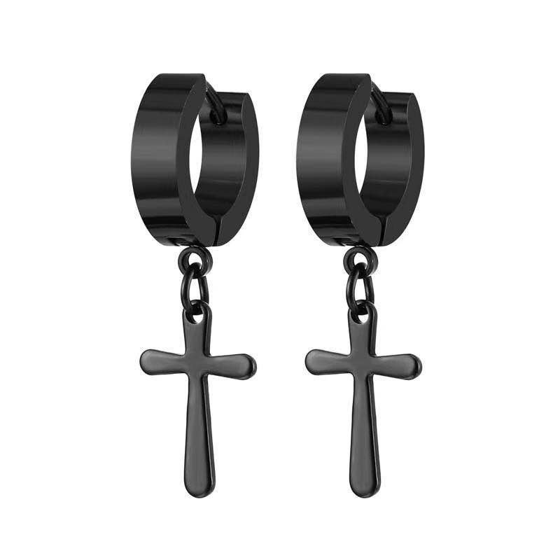 Korean fashion titanium steel cross earrings, stainless steel ear buckles, street hip-hop men's trendy earrings