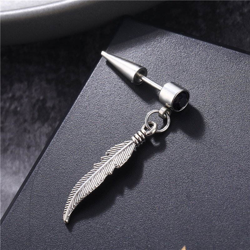 Korean fashion titanium steel stainless steel feather tassel pointed cone earrings with diamond studded studs, earrings, and earrings