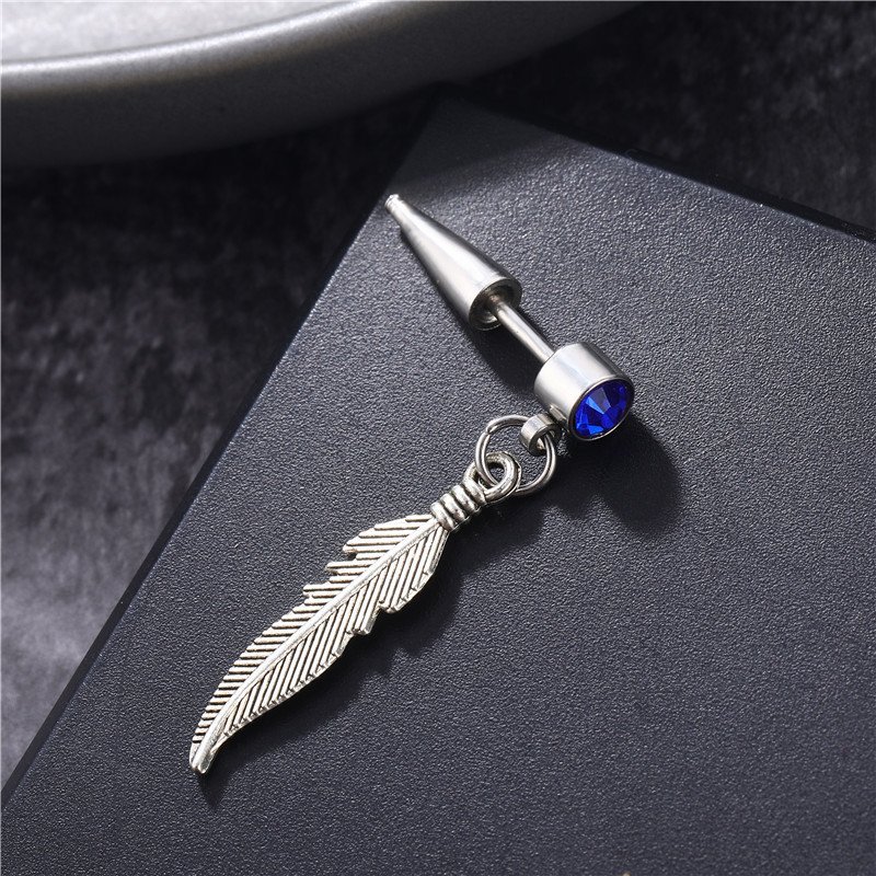 Korean fashion titanium steel stainless steel feather tassel pointed cone earrings with diamond studded studs, earrings, and earrings