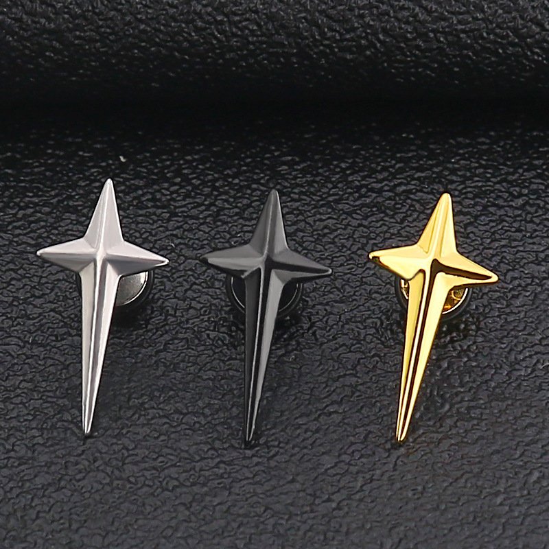 Korean fashion trendsetters hip-hop titanium steel cross earrings stainless steel starlight earrings ear accessories