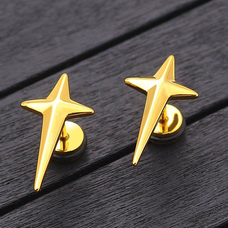 Korean fashion trendsetters hip-hop titanium steel cross earrings stainless steel starlight earrings ear accessories