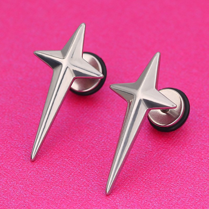 Korean fashion trendsetters hip-hop titanium steel cross earrings stainless steel starlight earrings ear accessories