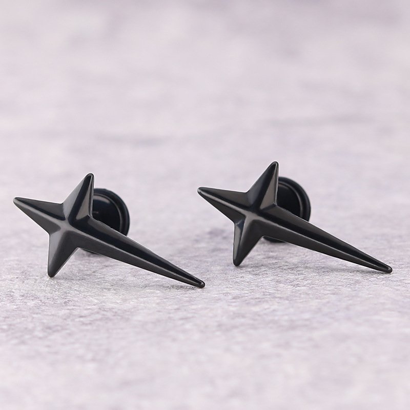 Korean fashion trendsetters hip-hop titanium steel cross earrings stainless steel starlight earrings ear accessories