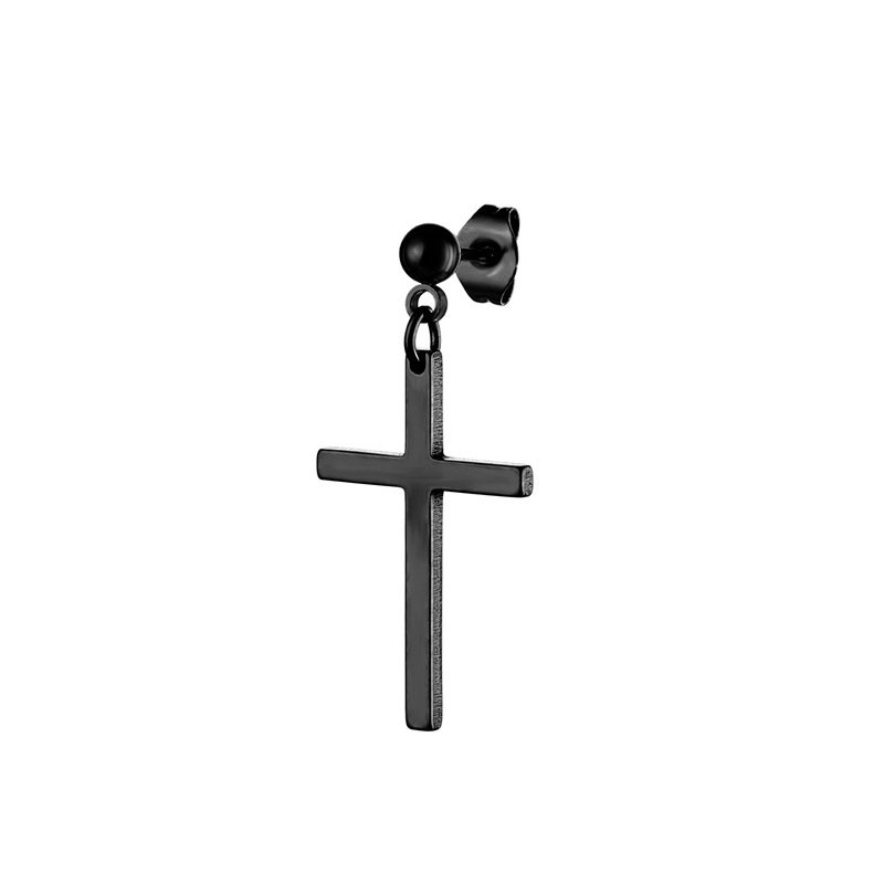 Korean popular personalized and fashionable titanium steel trendy jewelry, stainless steel hanging cross earrings, fashionable and trendy men's earrings