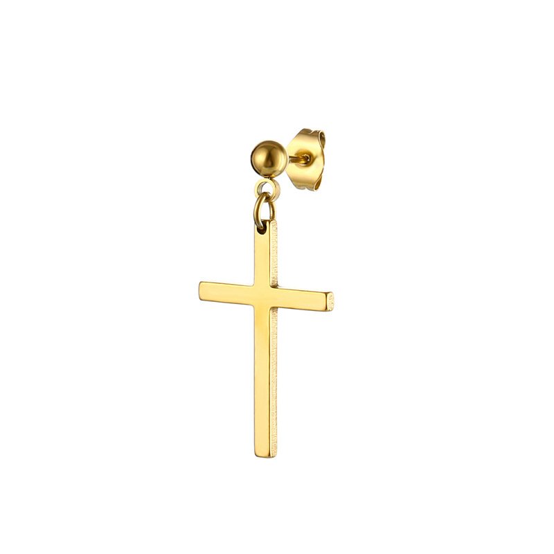 Korean popular personalized and fashionable titanium steel trendy jewelry, stainless steel hanging cross earrings, fashionable and trendy men's earrings