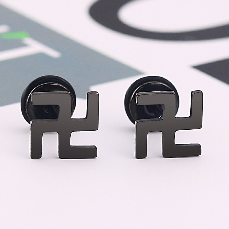 Korean style fashion line cutting with thousands of characters, cool and personalized titanium steel earrings, simple stainless steel earrings, ear accessories