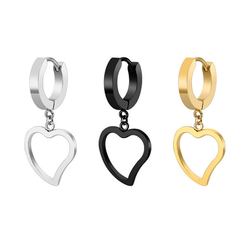 Korean style fashionable titanium steel round circle earrings, stainless steel gold-plated peach heart shaped ear buckles, trendy for men and women