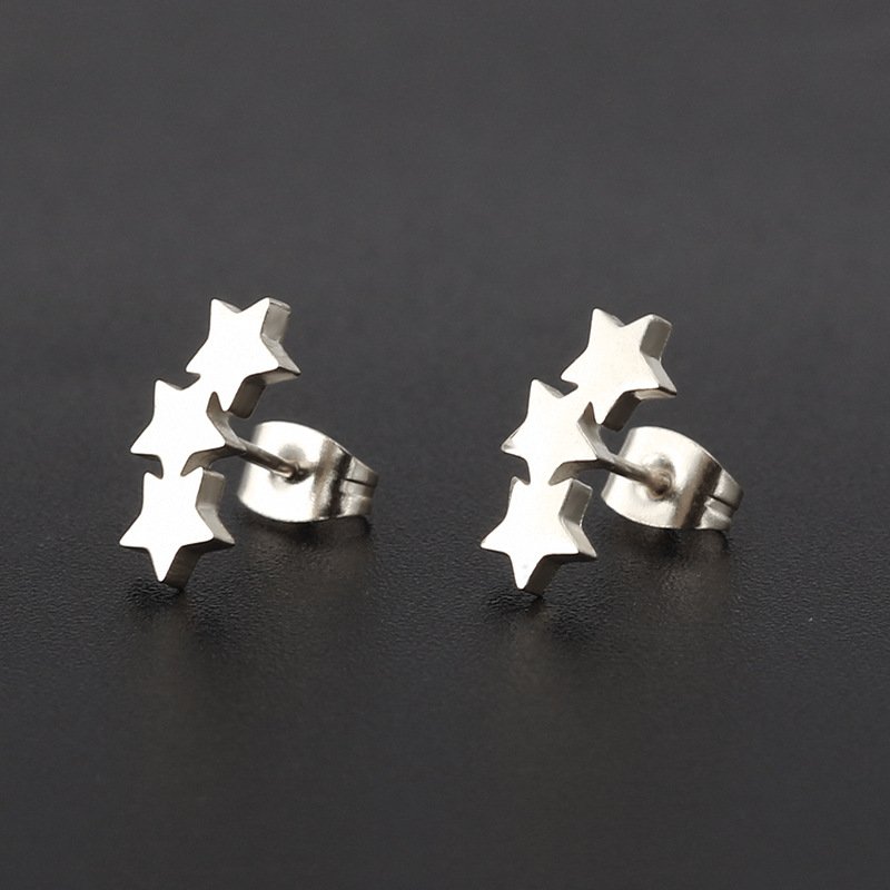 Korean style fashionable titanium steel stainless steel pentagram starry sky earrings earrings, delicate female ear accessories