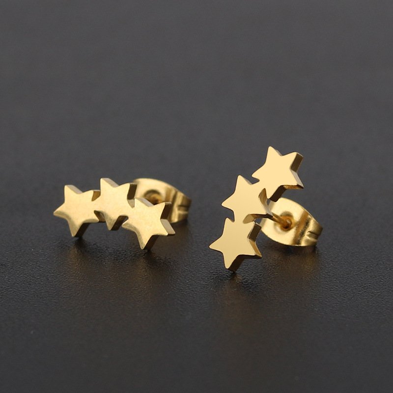 Korean style fashionable titanium steel stainless steel pentagram starry sky earrings earrings, delicate female ear accessories