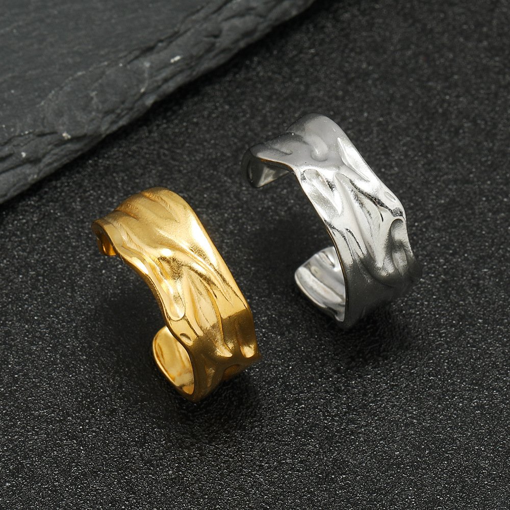 Korean style titanium steel ring with irregular hydraulic opening, gold ring, stainless steel jewelry