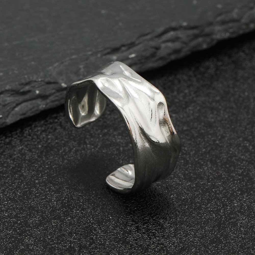 Korean style titanium steel ring with irregular hydraulic opening, gold ring, stainless steel jewelry