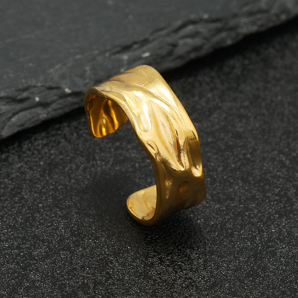 Korean style titanium steel ring with irregular hydraulic opening, gold ring, stainless steel jewelry