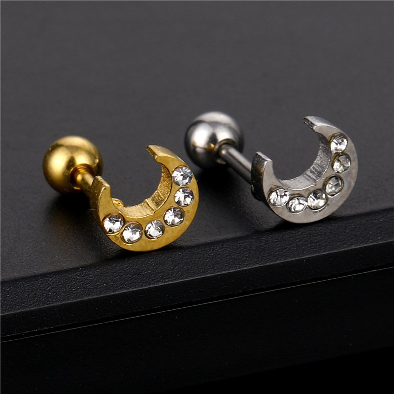 Korean version moon with diamond titanium steel earrings, stainless steel stud earrings, fashionable earring accessories for women