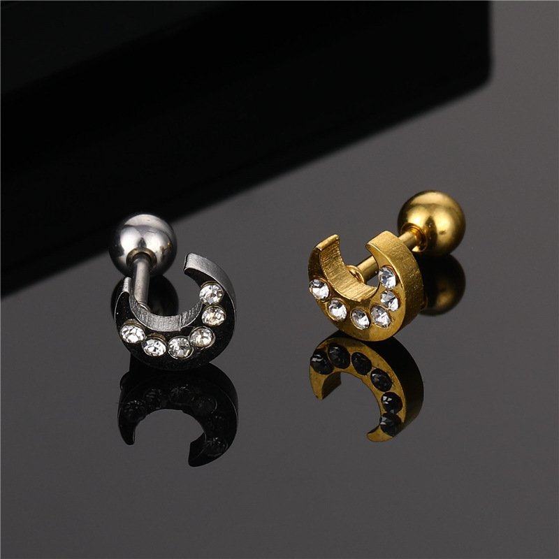 Korean version moon with diamond titanium steel earrings, stainless steel stud earrings, fashionable earring accessories for women