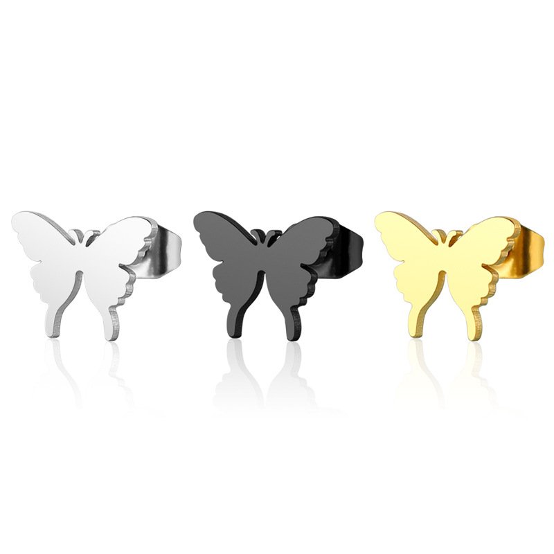 Korean version new exquisite fine stud post titanium steel stainless steel butterfly earrings fashionable small earrings for women's jewelry