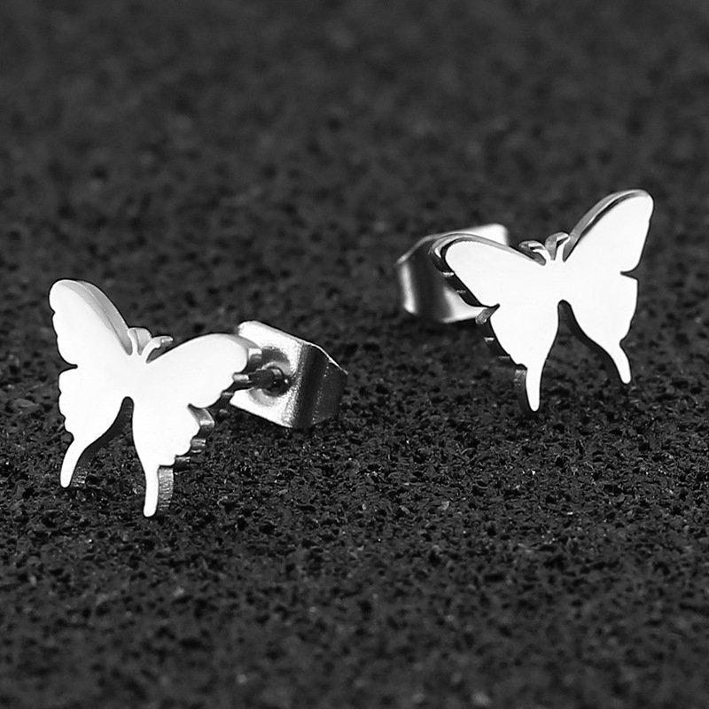 Korean version new exquisite fine stud post titanium steel stainless steel butterfly earrings fashionable small earrings for women's jewelry